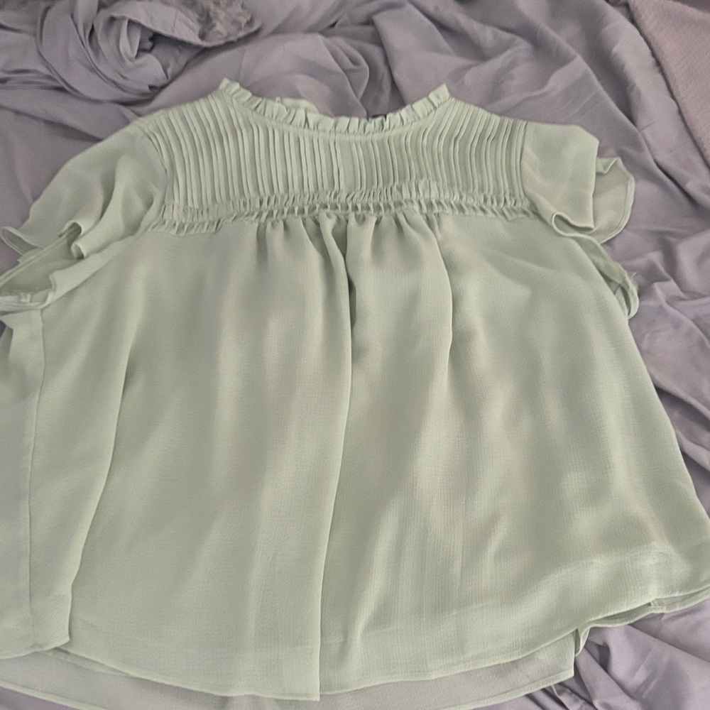 Torrid Light Green Blouse with Ruffle Sleeves